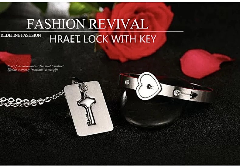 Couple Concentric Lock Bracelet &  Key Necklace
